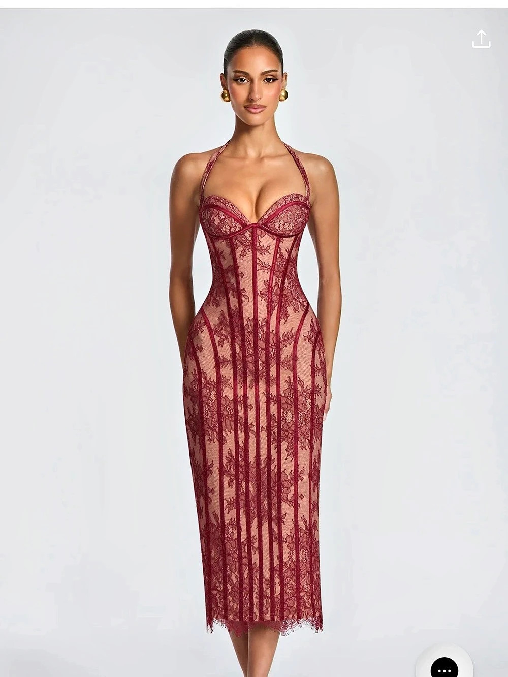 BABYBOO Floral Lace Midi Dress Pink & Red Small Like New